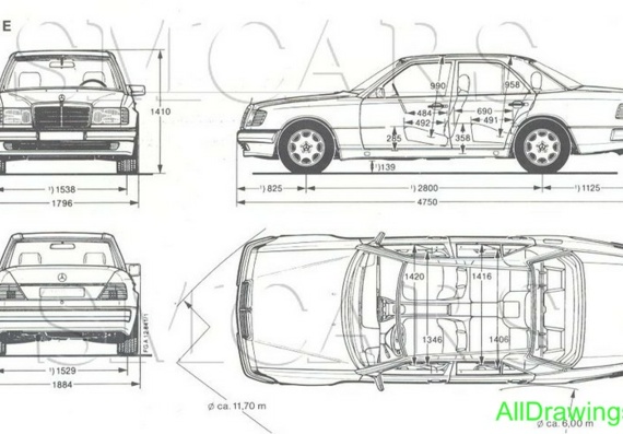 Mercedes-Benz 500E (Мерcедес-Бенз 500Е) - чертежи (рисунки) автомобиля